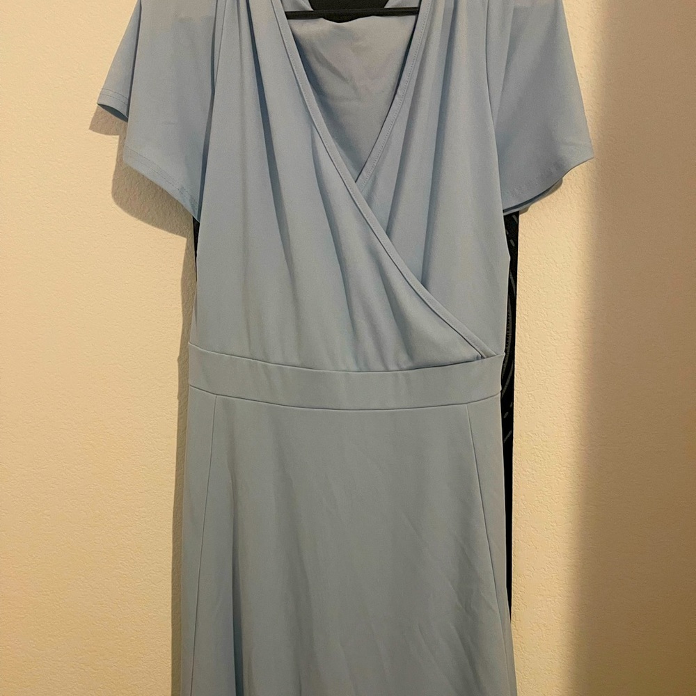 3X Sky Blue Wrap Dress